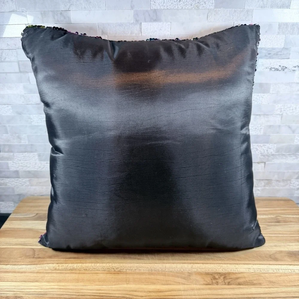 Rainbow Mermaid Flip Sequin Throw Pillow Reversible Silver Black‎ Accent Cushion